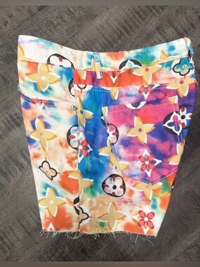VINTAGE/MEN’S-Multicolor Tie-Dye Floral Print Shorts